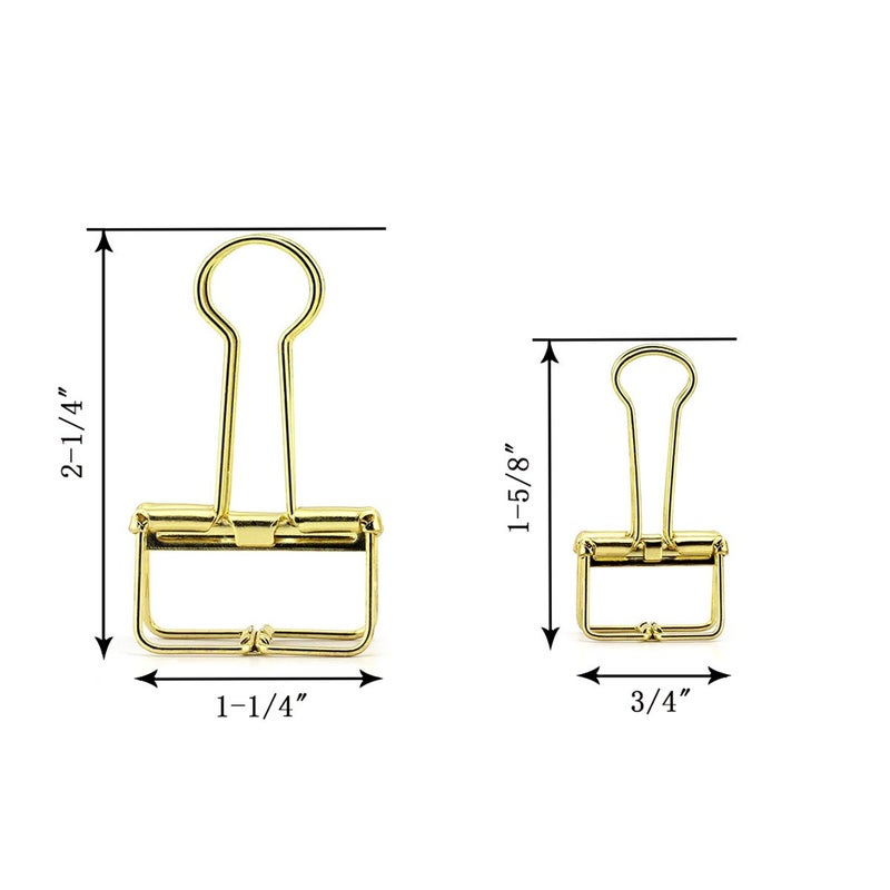 RuiLing 40-Pack Multi-purpose Metal Wire Binder Clip Set,20pcs 2.25 Inch & 20pcs 1.57 Inch Paper Metal Clips,for Home Office Supplier School Accessories - Gold - Image 2